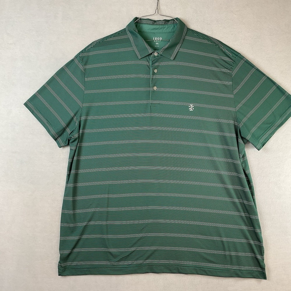 IZOD Golf Polo Shirt Mens XXL 2XL Green Striped Knit Short Sleeve